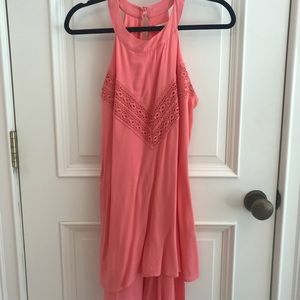 Francesca’s salmon high neck dress